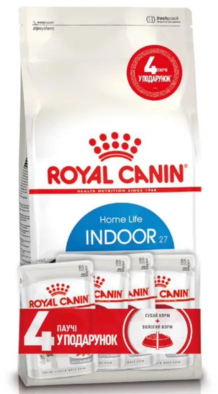 Royal Canin Indoor 2кг + 4 пауча корм для кошек1